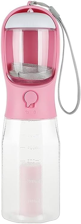 Pink 3-in-1 Dog Water Bottle with Food Container and Poop Bag Holder