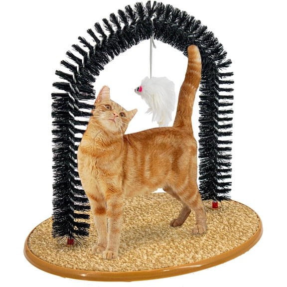 GZYS Cat Self Grooming Arch Toy & Post with Cat Mouse Toy, Bristles, Scratch Pad and Catnip - for Scratching, Brushing, and Massaging - Prevents Furniture Damage & Promotes Healthier Indoor Cats