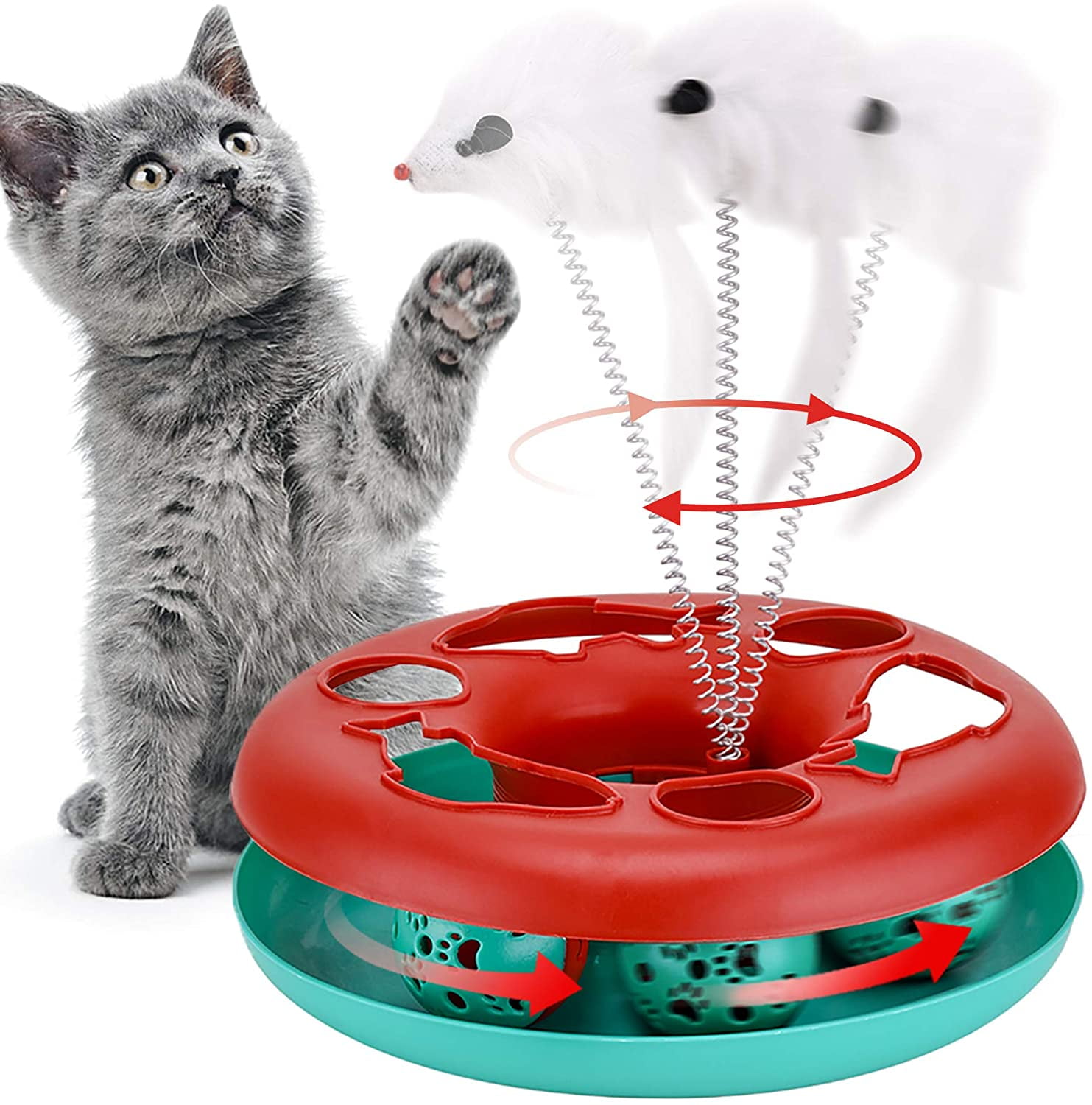 Interactive Red Catnip Roller Track Toy with Mouse Teaser