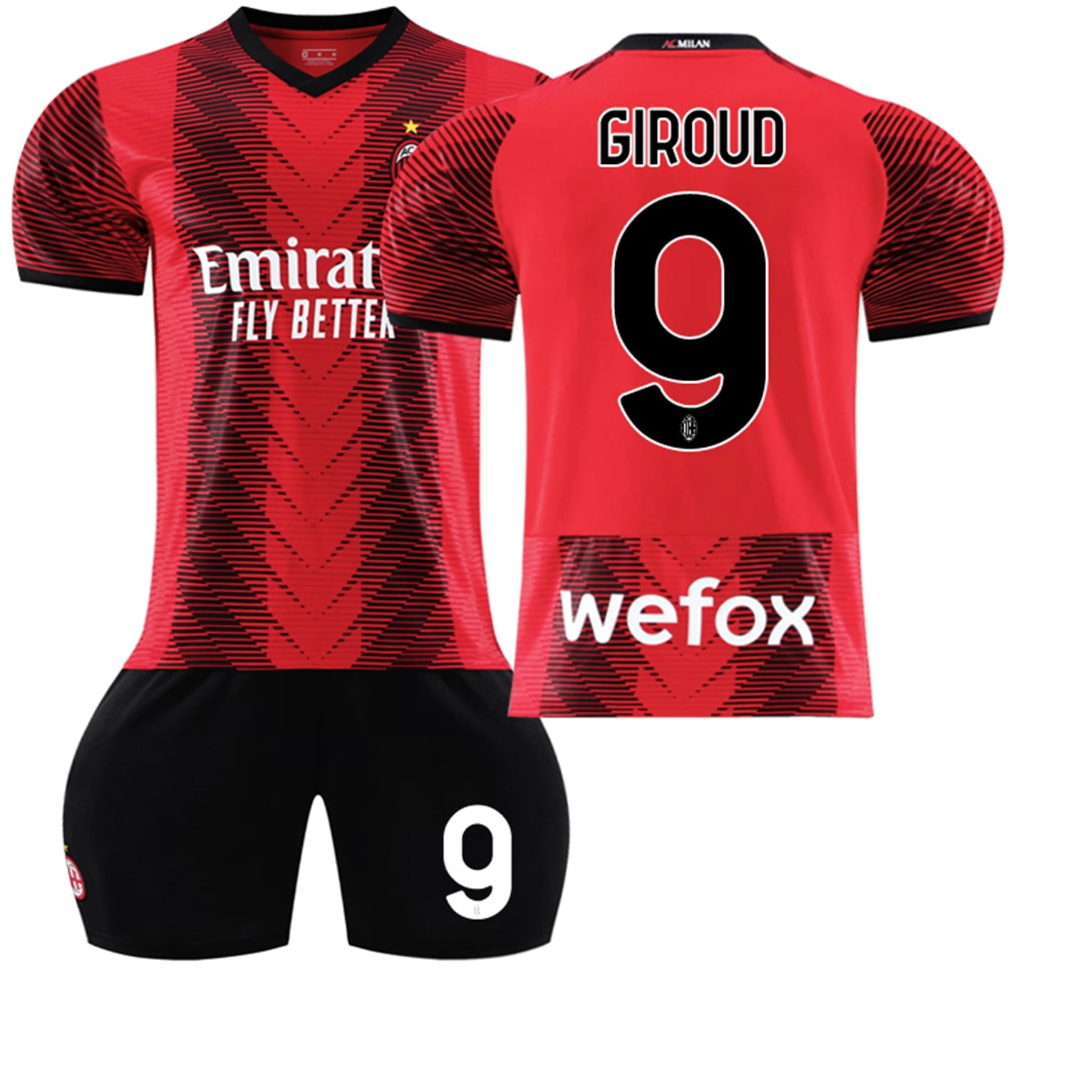 GZZHZNZB 20232024 AC Milan Home Shirt 9 Giroud Soccer Jerseys and Shorts Set