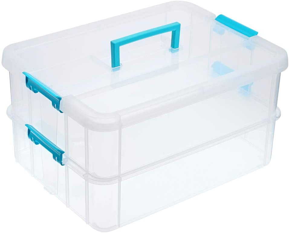 Clear Blue 2-Tier Stackable Storage Box with Handle