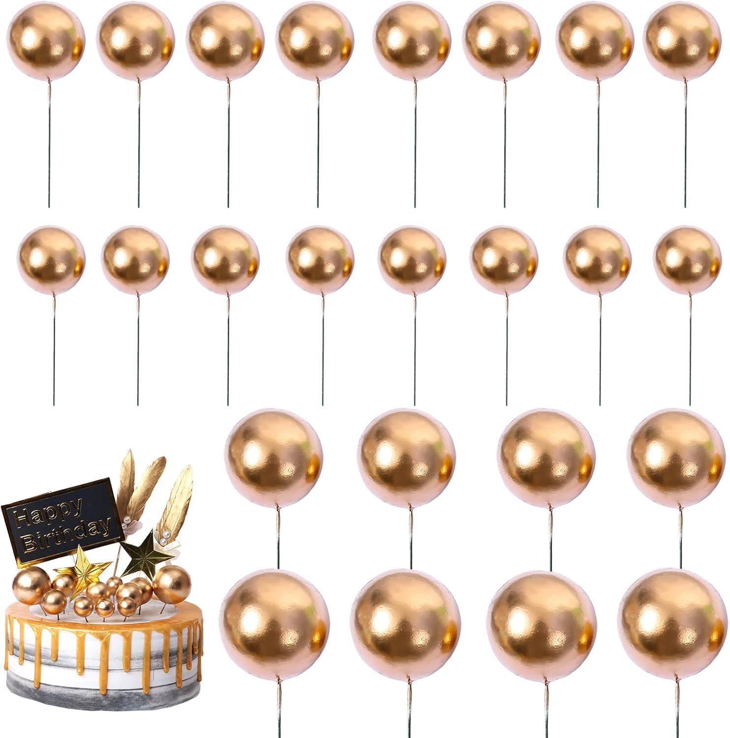 100pcs Christmas Balls Cupcake Toppers – Mini Foam Ball Cake Decorations For Birthday, Baby Shower, Wedding (Gold & Silver)