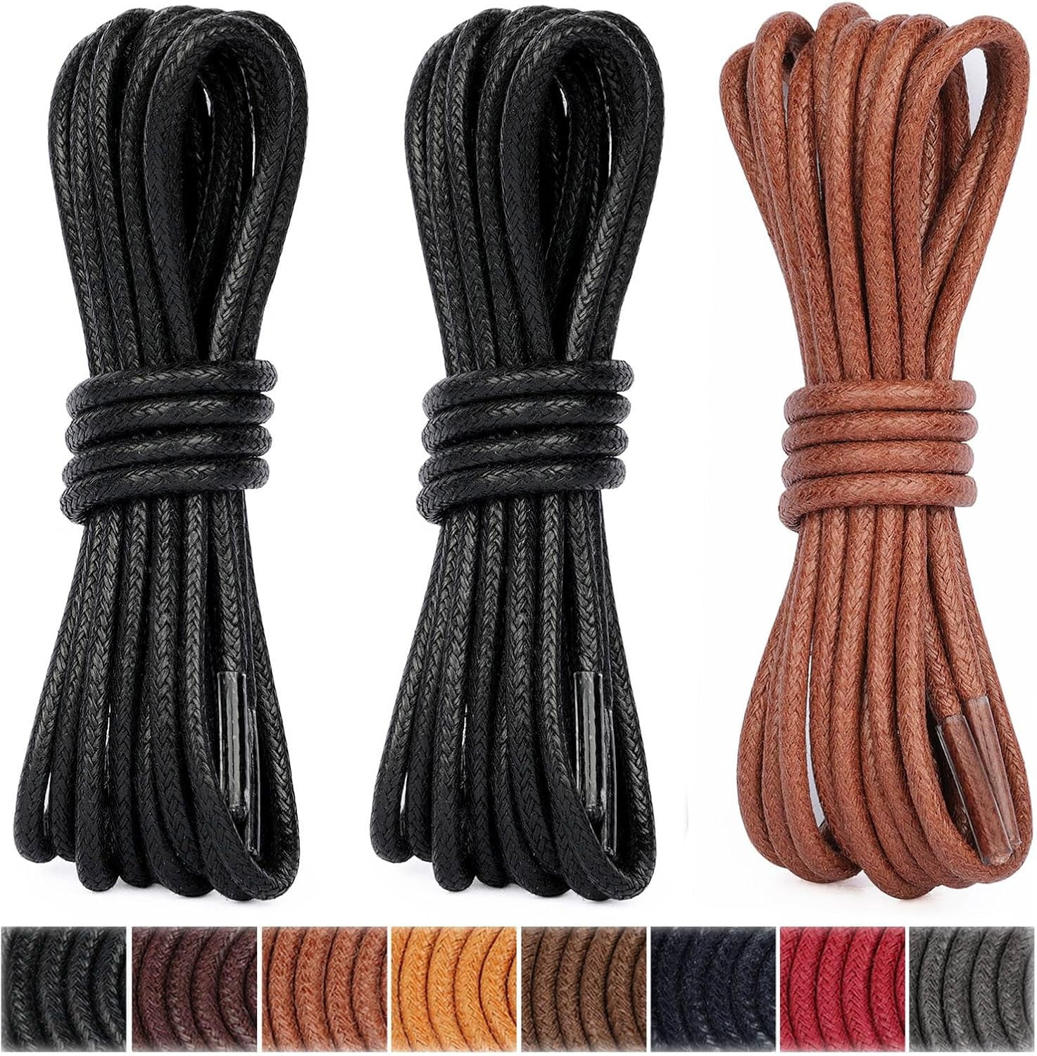 GZhLonKiMa 3 Pairs Dress Shoe Laces | 3/32" Thin Round Waxed Shoelaces ...