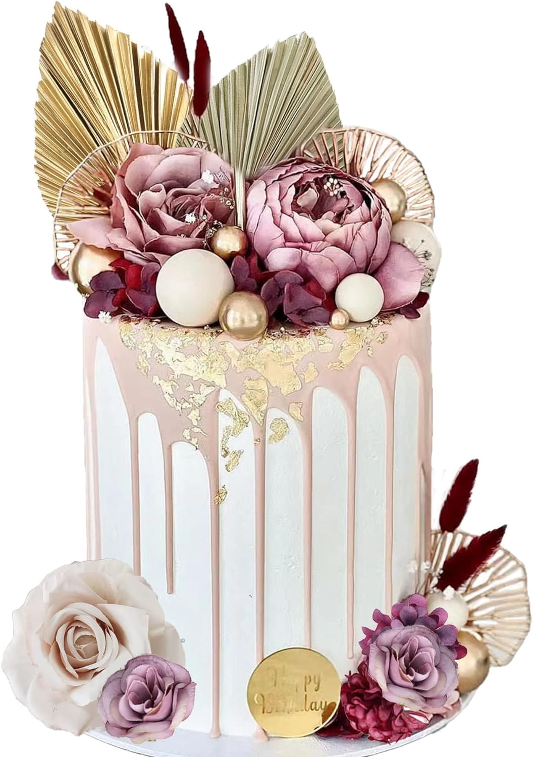 Graduation Cap Cake Topper Set With Flowers & Gold Balls – Blue, For Graduation, Wedding, Birthday Party Decor - View #6