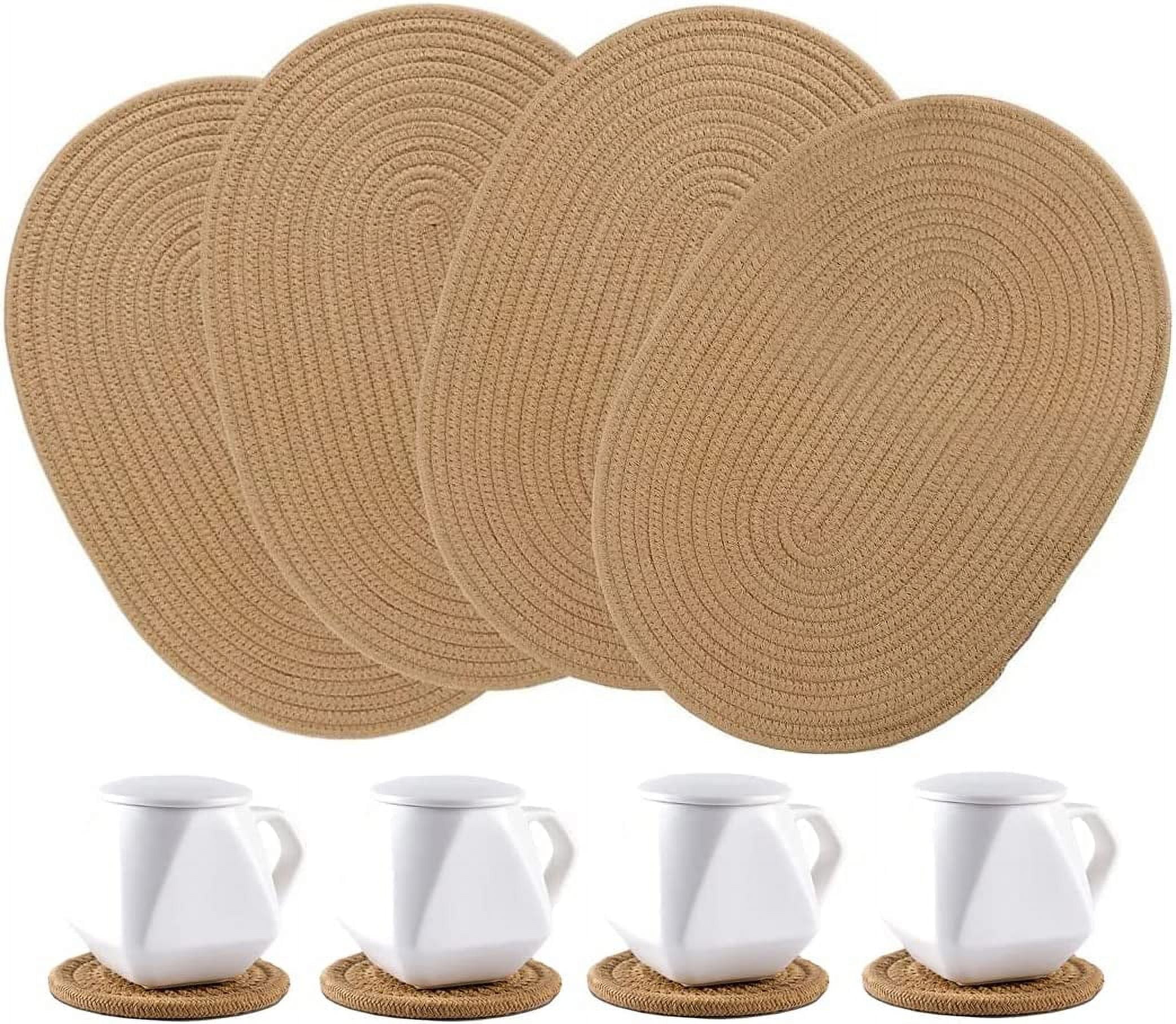 Oval Brown Cotton and Jute Placemats with Coasters Set