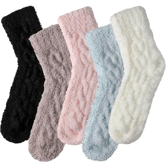 GZhLonKiMa 5 Pairs Fuzzy Socks for Women - Fluffy Socks Women, Cozy Socks for Women Slipper Socks