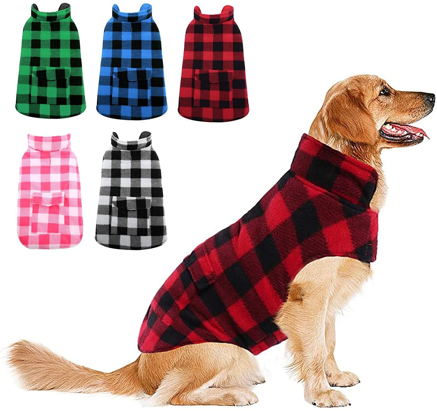 GZhLonKiMa Dog Winter Coat, Fleece Doggie Jacket Plaid Reversible Vest ...
