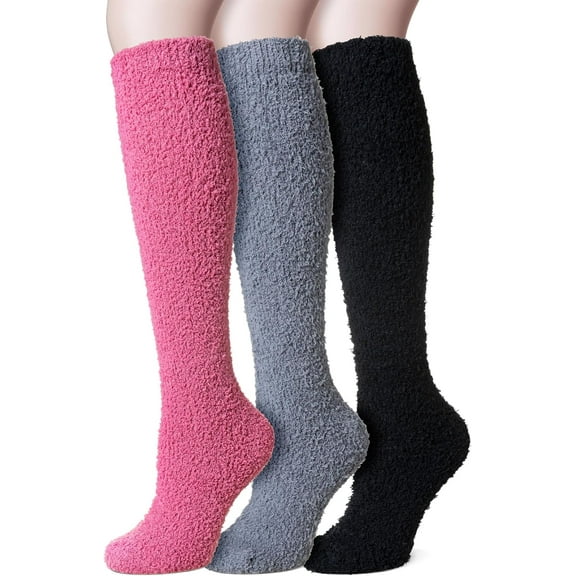 GZhLonKiMa Fuzzy Socks for Women 3 Pairs Knee High Fluffy Soft Warm Stocking Cozy Slipper Plush Winter Long Socks