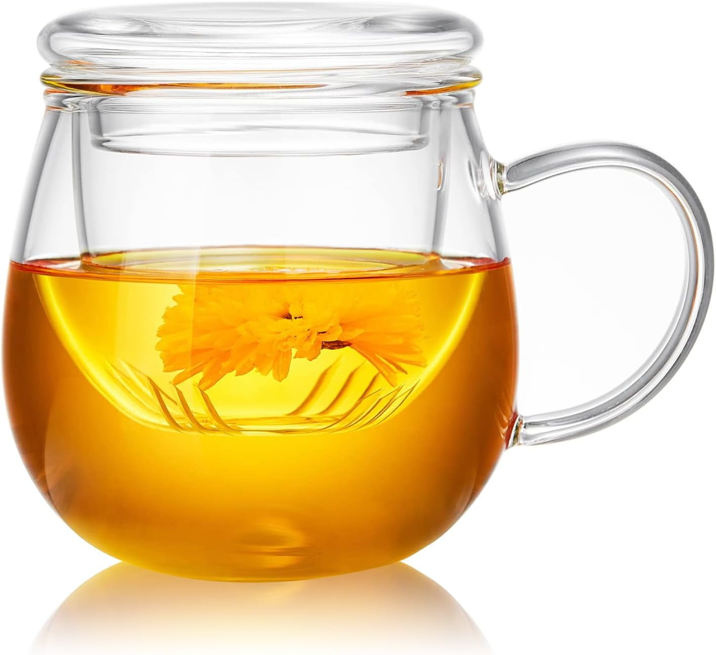 Heat Resistant Glass Tea Cup with Bamboo Lid, 17 fl oz