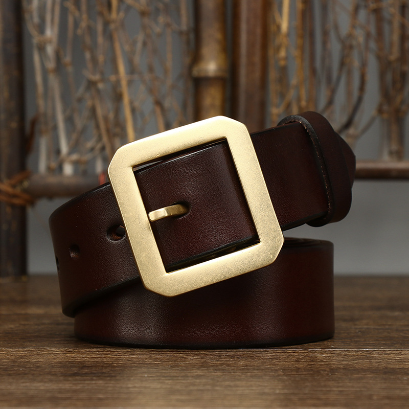 GZhLonKiMa Italian Thickened Smooth Pure Cowhide Copper Buckle Belt For ...