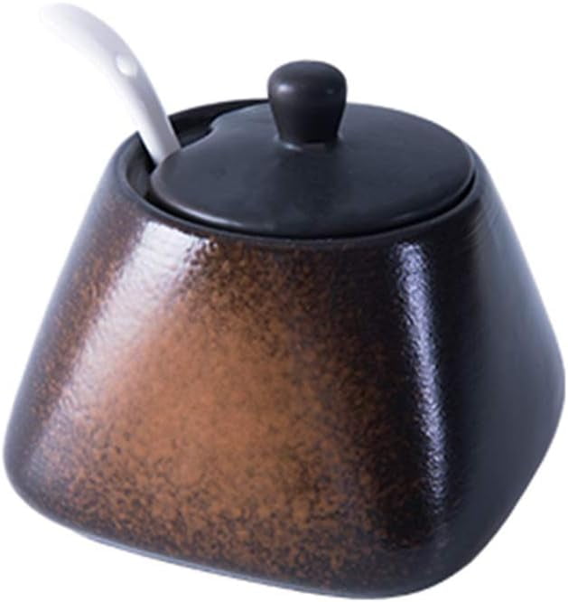 GZhLonKiMa Japanese Retro Ceramic Condiment Pots with Lid Spoon, Sugar ...