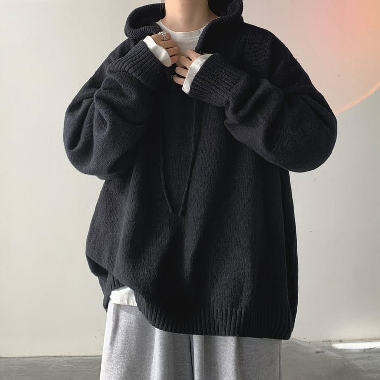 GZhLonKiMa Men Pullover Hoodie Korean Style Classic Solid Color Casual Hoodies Oversized Loose Hooded Knitwear Mens Knitted Pullovers Walmart