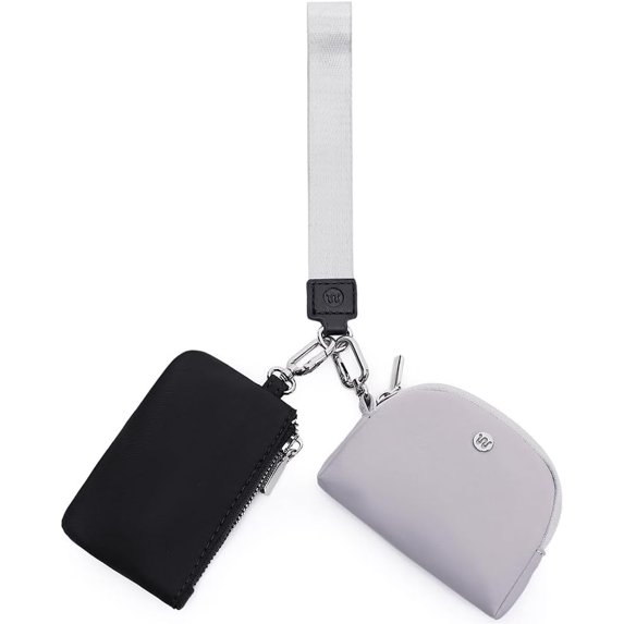 Keychain Wallet Mini Zip Around Dual Pouch Wristlet Small Portable Dual Pounch Wristlet Detachable Coin Purse For Women Gym Workout Outdoor Life (White/Pink