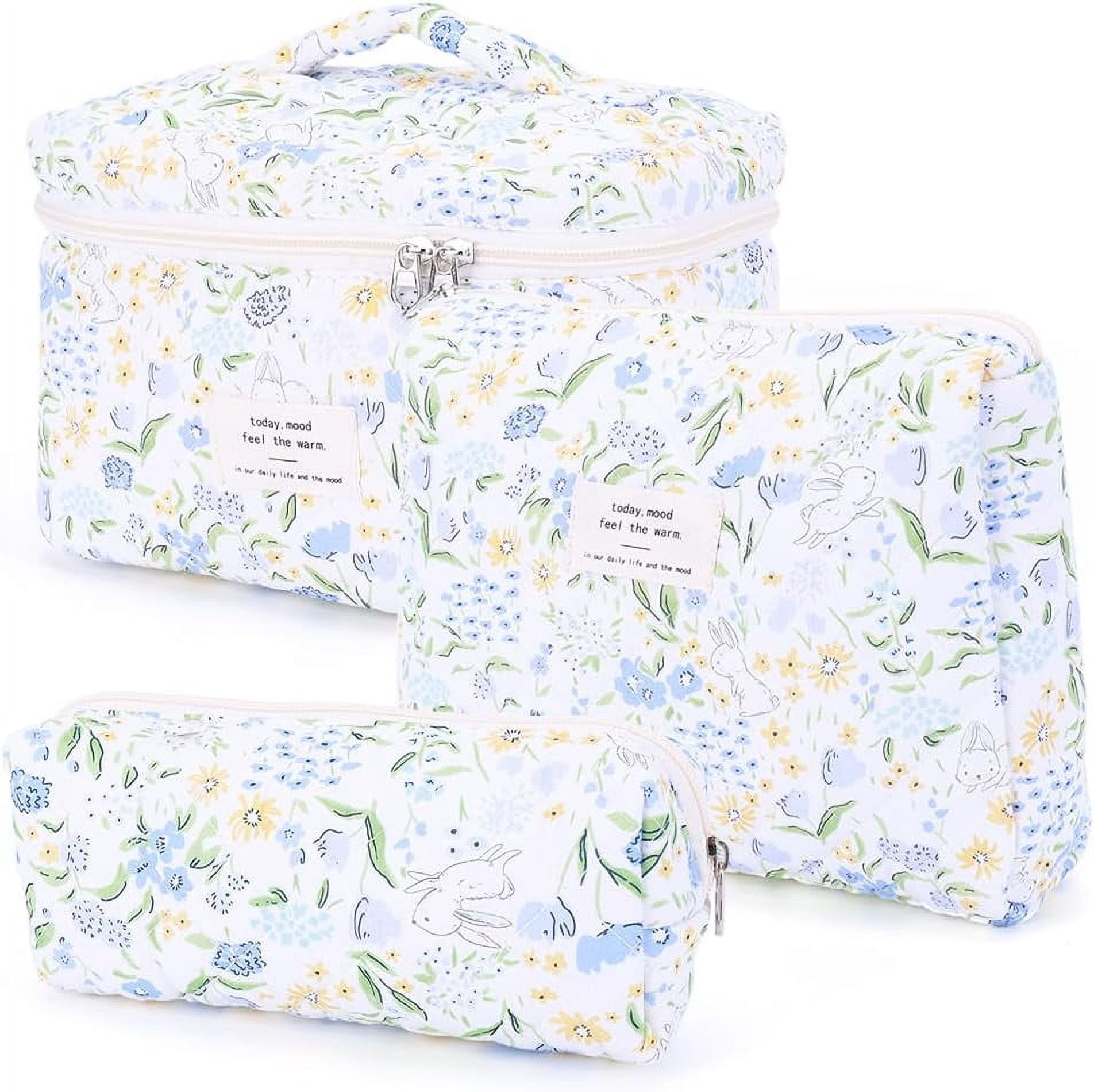 GZhLonKiMa Quilted Makeup Bag Set, Cute Makeup Bag, Cotton Floral