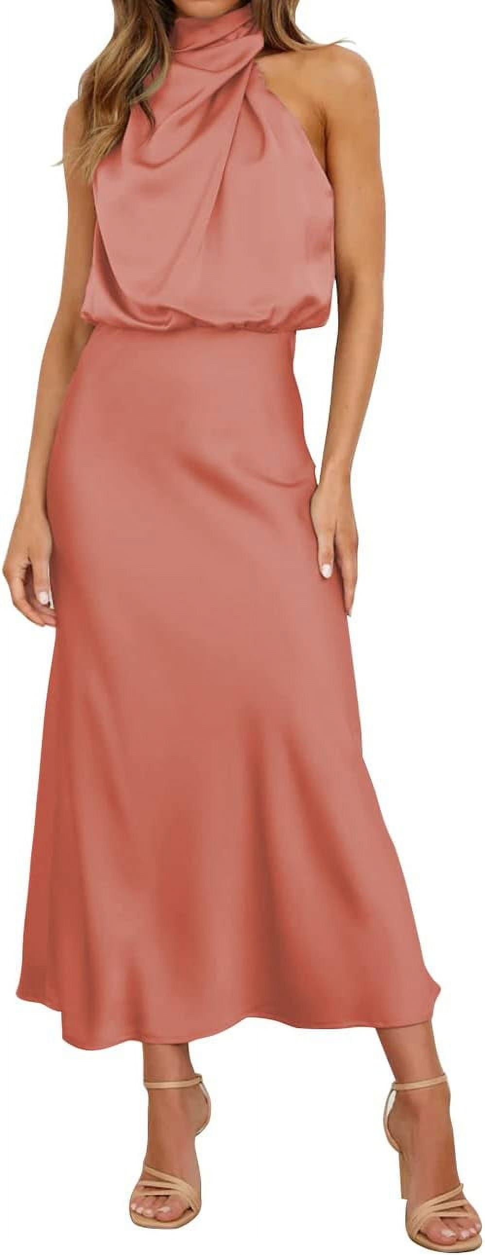 GZhLonKiMa Satin Maxi Dress for Women Silk Wedding Guest Dress Maxi ...
