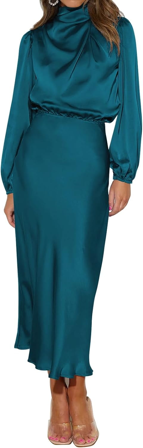 GZhLonKiMa Satin Maxi Dress for Women Silk Wedding Guest Dress Maxi ...