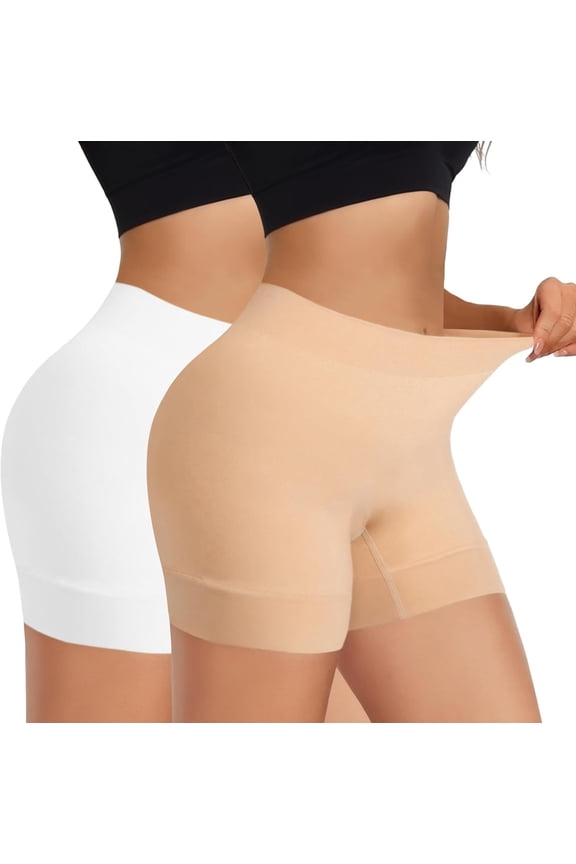 Slip Shorts for Under Dresses Women, Mid Waist Seamless Anti Chafing Shorts, Spandex Biker Shorts Boyshort Underwear