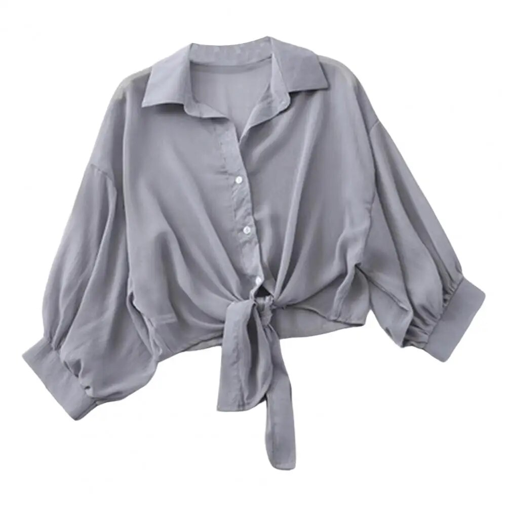 GZhLonKiMa Summer Blouses Knot Women Coat AntiUV Breathable Chic Sun