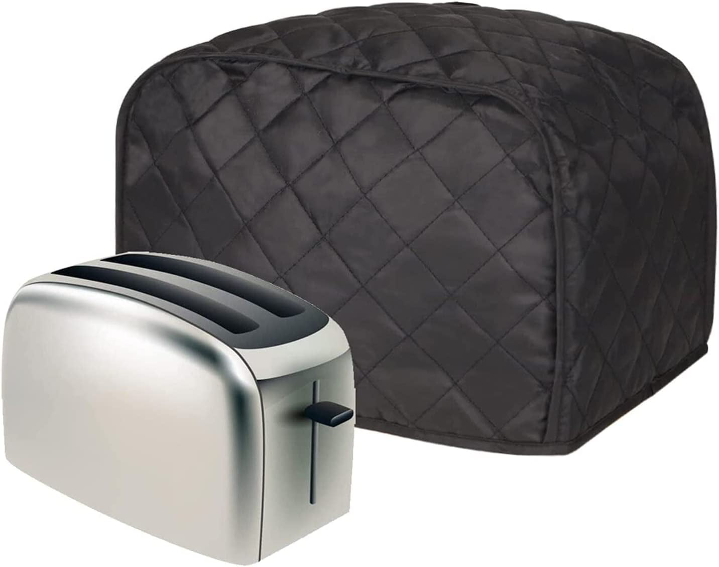 Black Quilted Polyester 2-Slice Toaster Cover with Handle