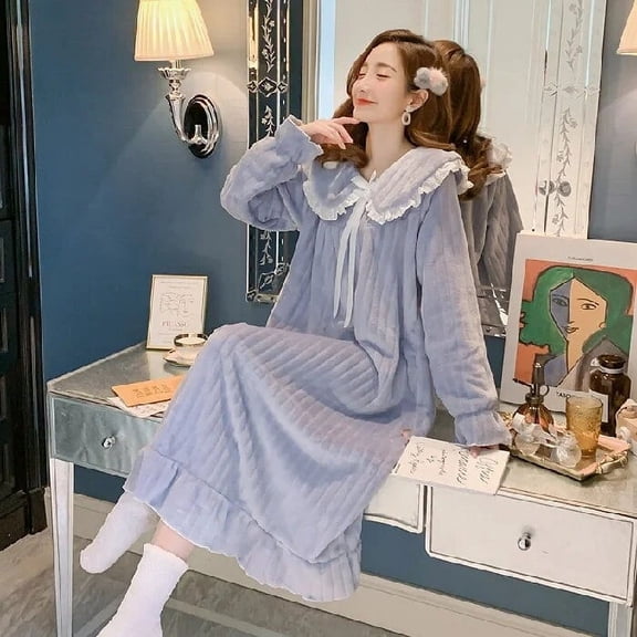 GZhLonKiMa Winter Women Flannel Nightdress Thicken Warm Sleepwear Ladies Coral Fleece Nightgowns Female Sleepshirts Casual Home Clothes
