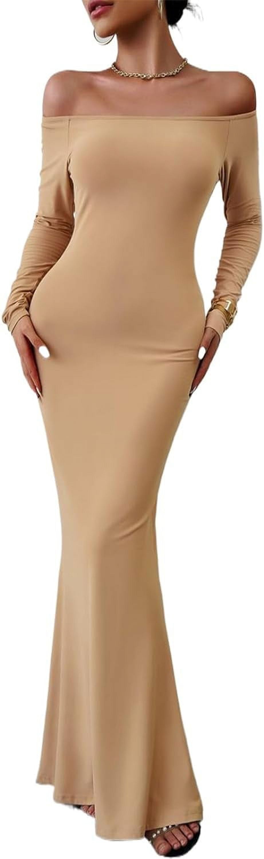 Gzhlonkima Womens Long Sleeve Maxi Dress Sexy Off The Shoulder Bodycon