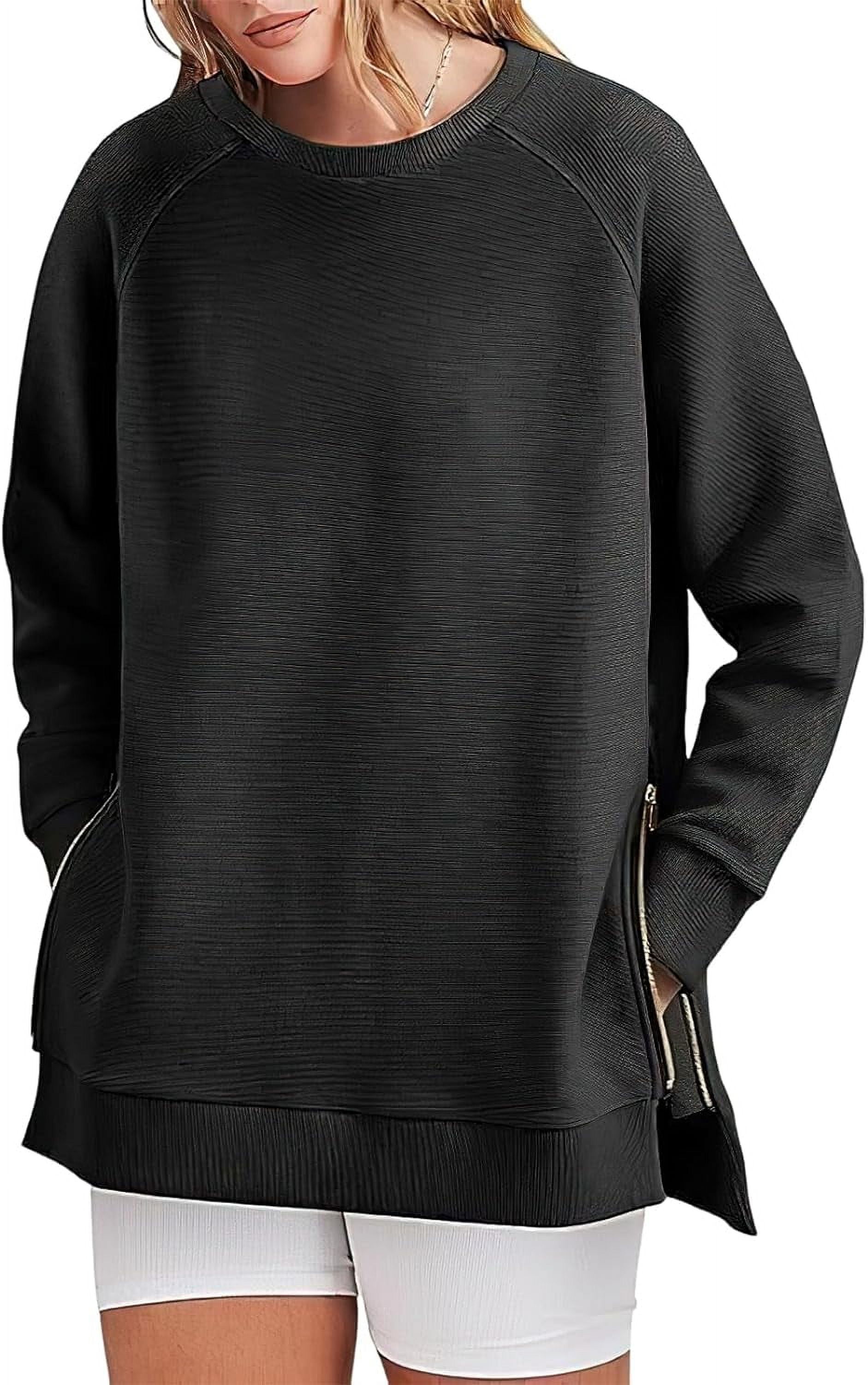 GZhLonKiMa Womens Crew Neck Sweatshirts Long Sleeve Side Zipper 
