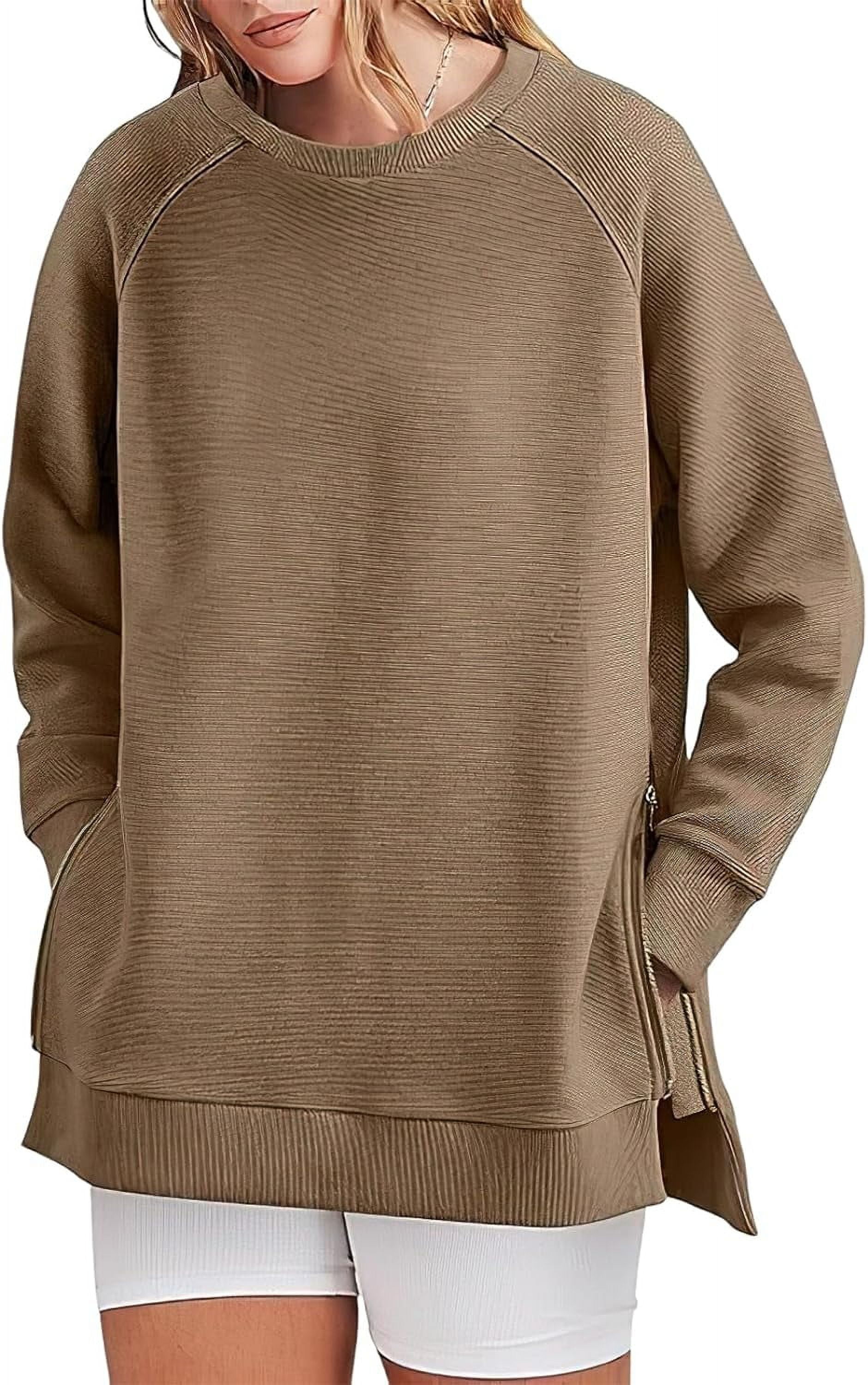GZhLonKiMa Womens Crew Neck Sweatshirts Long Sleeve Side Zipper 