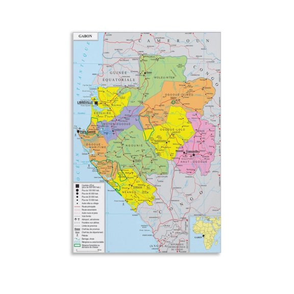 Ga-bon Map Posters Art Poster Canvas Painting Decor Wall Print Photo Gifts Home Modern Decorative Posters 08x12inch(20x30cm)