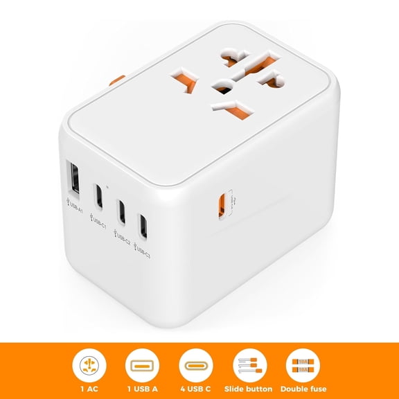 65W GaN Universal Travel Plug Adapter, 5 USB (4 USB-C) Wall Charger