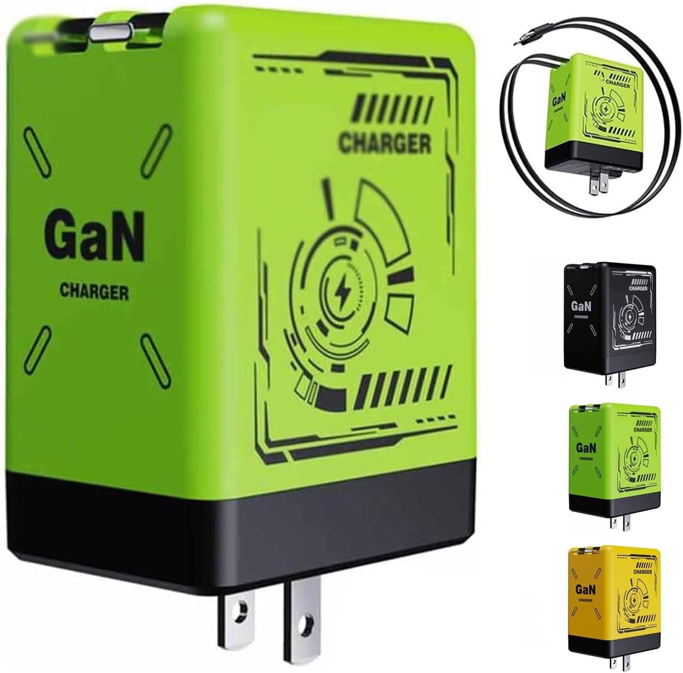 120W GaN Ladegerät Mit Einziehbaren Kabeln - 2-in-1 Fast Charger Grün