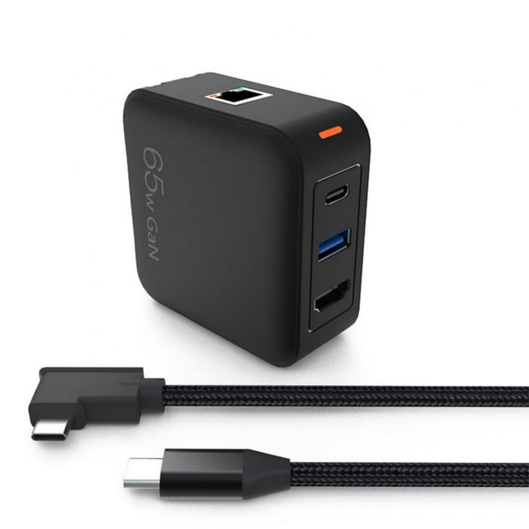 GaN PD65W 4 Port(USB C+USB A+4K/HD+Ethernet) Fast Charger Hub with 