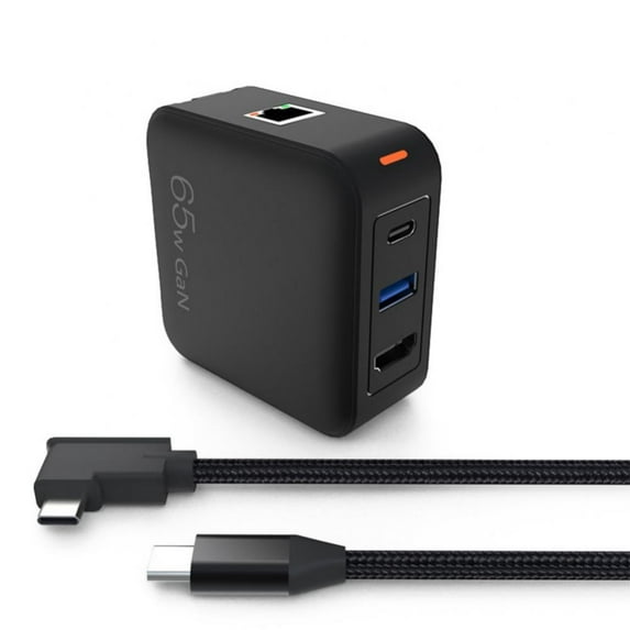 GaN PD65W 4 Port(USB C+USB A+4K/HD+Ethernet) Fast Charger Hub with 4ft 100W USB C Cable for Nintendo Switch adn Steam deck,Foldable Plug Power Adapter Compatible with MacBook, Switch, Acer, Samsung
