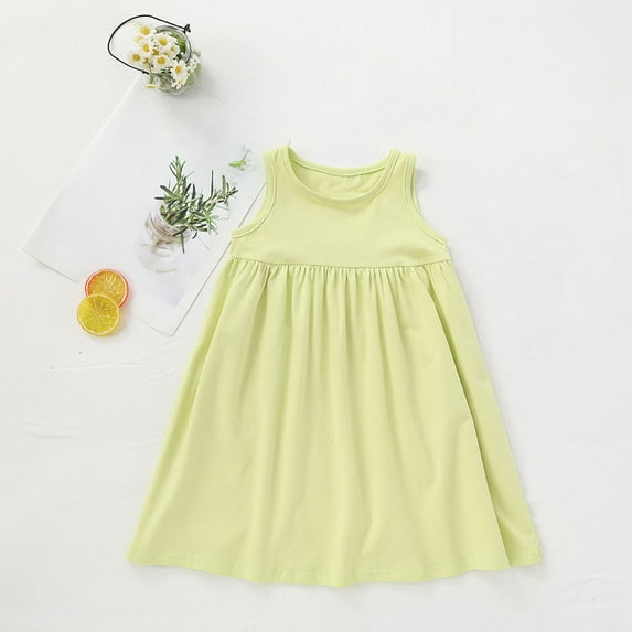 GaThRRgYP 2-6 Years Toddler Baby Girls Cotton Linen Dress,Toddler Kids Girls Cute Solid Color Sleeveless Stretchy Wrinkle Camisole Dress A Line Dress Green 7 Years