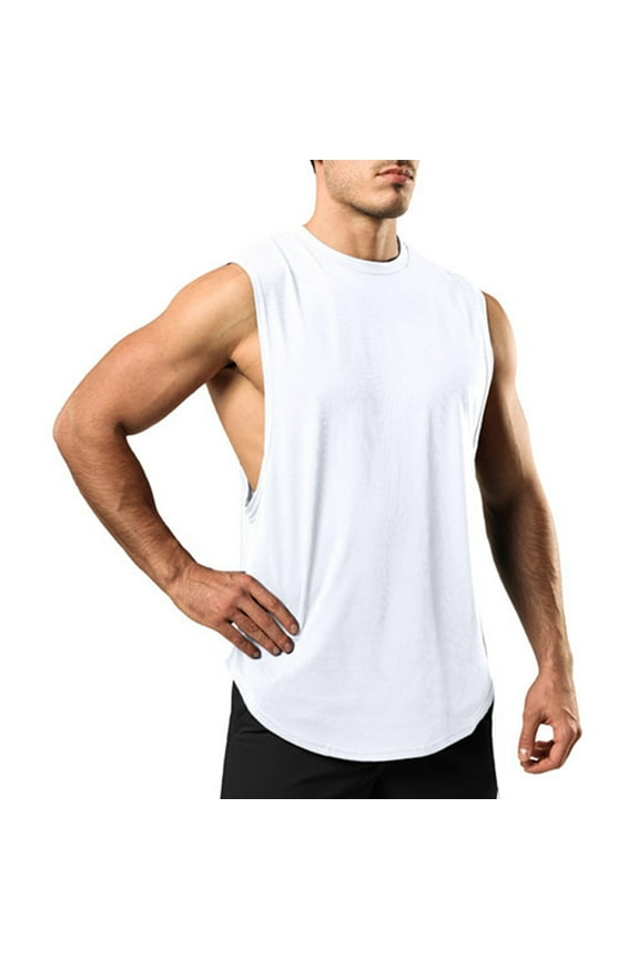 Summer Tops,Men's Sleeveless Round Neck Ruffle Blouse,Men's Summer Fashion Sports Solid Vest Sleeveless Round-Neck Tank Top