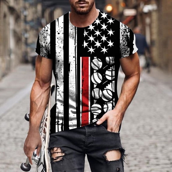 GaThRRgYP 4th of July Patriotic T-Shirt for Men,mens blouses clearance summer,,Fashion Men Comfortable Printing Short Sleeve Round-Neck Blouses Shirts Multicolor XXXL