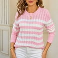 thumbnail image 1 of GaThRRgYP Autumn Winter Turtleneck Sweater Women,Women Striped Patchwork Knitted Sweater with Long Sleeved Round Neck Sweater Top Pink M, 1 of 5