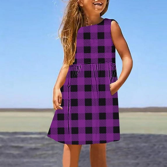 GaThRRgYP Baby Girl Dresses Kids Solid Color Fashion Dress,Kids Little Girls Dress Daily Holiday Vacation Print Sleeveless Casual Cute Sweet Dresses Purple 13 Years