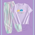 thumbnail image 1 of GaThRRgYP Baby Girl Summer Short Set,Casual Spring and Summer Cute Print Girls Short Sleevele Comfy Round-Neck Blouses and Long Pants Purple 170, 1 of 9