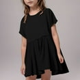 thumbnail image 1 of GaThRRgYP Baby Toddler Girls Short Sleeve Babydoll Dress,Girls Solid Pleated Sweatshirt Dresses Kids Fashion Short Sleeved Round Neck Mini Dress Skirt 5-14 Years Black 7 Years, 1 of 9