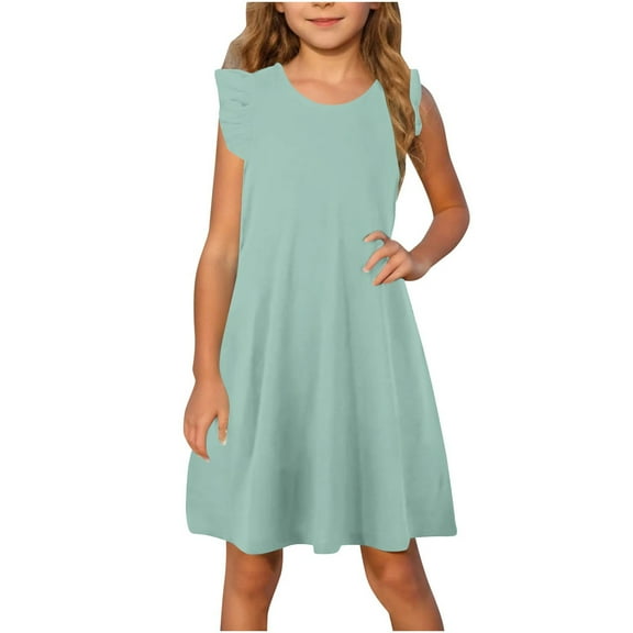 GaThRRgYP Baby & Toddler Girls Short Sleeve Dress,Toddler Girls Dress Summer Ruffle Sleeve Sundress Outfit for Kids 4-14T Light Blue 11 Years