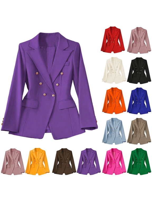 Blazers for Women Business Casual Plus Size Womens Casual Blazer Open Front Long Sleeve Turndown Collar Solid Button Work Office Blazer Tops Coffee S