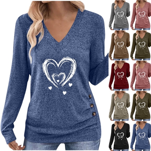 GaThRRgYP Blouses for Women Long Sleeve Shirts Dressy,Womens Casual Fashion Printing V-neck Fall/Winter Long Sleeve Blouses Shirts Top Black S