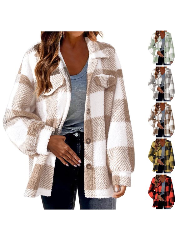 Blue Jacket Women Blazer Women's Fall and Winter Straight Cardigan Button Pocket Coat Beige XXL