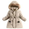 thumbnail image 1 of GaThRRgYP Boys Fleece Zip Jacket,Girls Winter Clothes Plus Velvet Thickened Fashionable Middle and Large Children's Medium and Long Little Girl Fashionable Coat Cotton Jacket Khaki 5 Years, 1 of 3