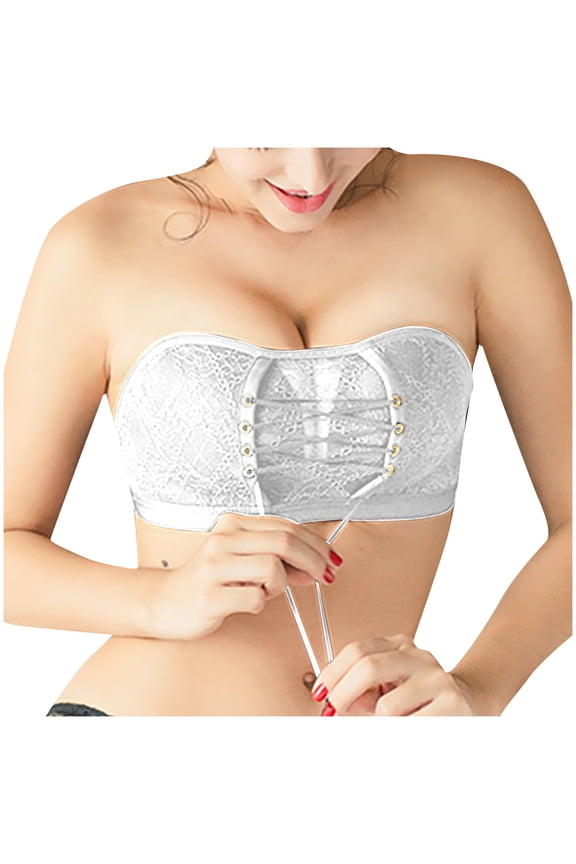 Bras for Women GaThRRgYP Women's One-Piece Bra Everyday Underwear Strapless Lace Drawstring Bandeau
