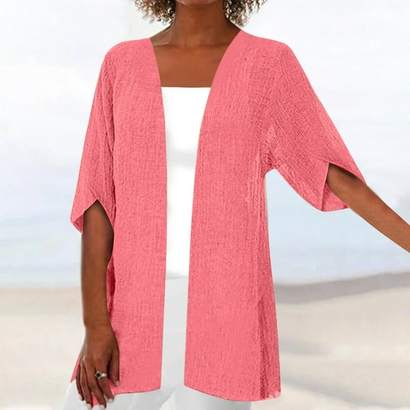 GaThRRgYP Cardigan Sweaters for Women Lightweight,Womens Cardigans Summer Fall,Women Fashion Cardigan Up Casual Solid Color Half Sleeve Hoodeless Top Pink M