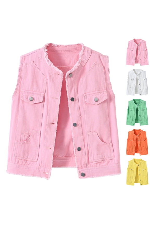 Cardigan Sweaters for Women Long Women's Solid-Color Crew Neck Denim Top with Frayed Pockets Green XL