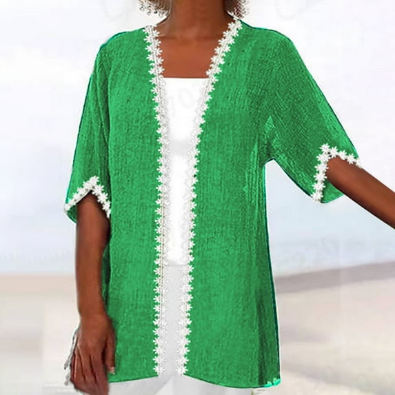 GaThRRgYP Cardigan for Women 3/4 Sleeve,Womens Cardigans Dressy Casual,Women Fashion Cardigan Up Casual Solid Color Half Sleeve Hoodeless Top Green L