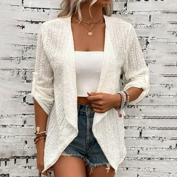 GaThRRgYP Summer Tops,Womens Summer Tops Plus Size,Women's Color Casual Cardigan Llong Sleeve Button Blouse Coat Tops White XL