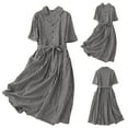 thumbnail image 1 of GaThRRgYP Casual Summer Sundress Women Flowy,Women's Elastic Waist Loose and Comfortable Solid Color Doll Shirt Linen Dress Black XXL, 1 of 9